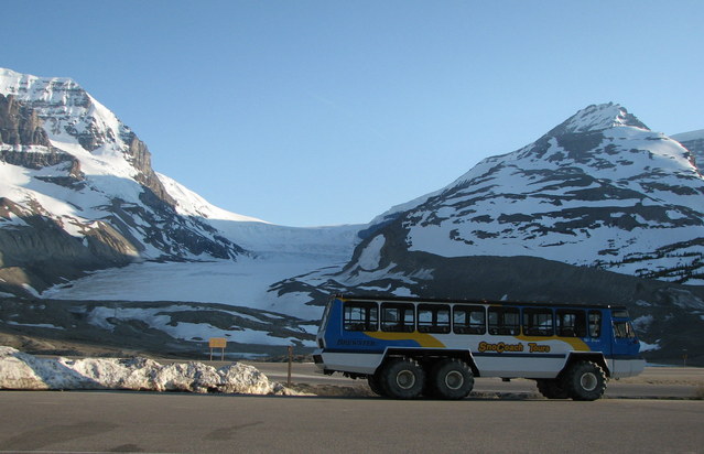 During the day, one can book tours onto the glacier in one of these...