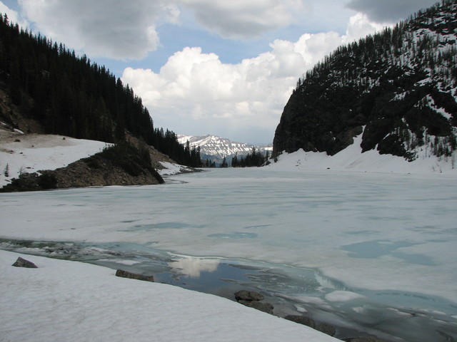 I walked through the deep snow to the other side of Lake Agnes. Nobody was there...