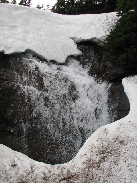 Even the waterfalls are still covered with snow.