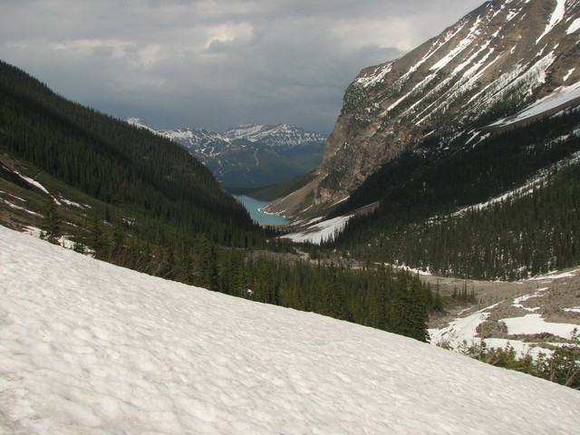 Going further up the valley. View back to Lake Louise.