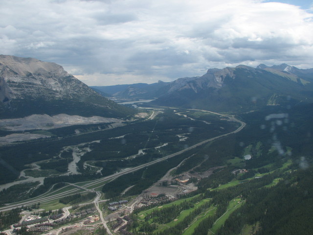 The view of Canmore, and the road back south towards Calgary