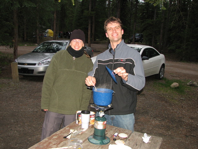 Dinner at the campground. The entire campground was surrounded by an electric fence, to keep bears away...