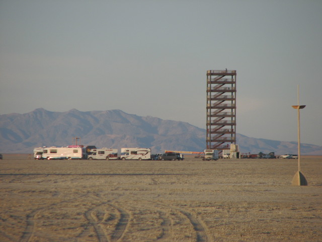 img_8960.jpg: Babylon tower, a 11 story modular steel structure, before the event