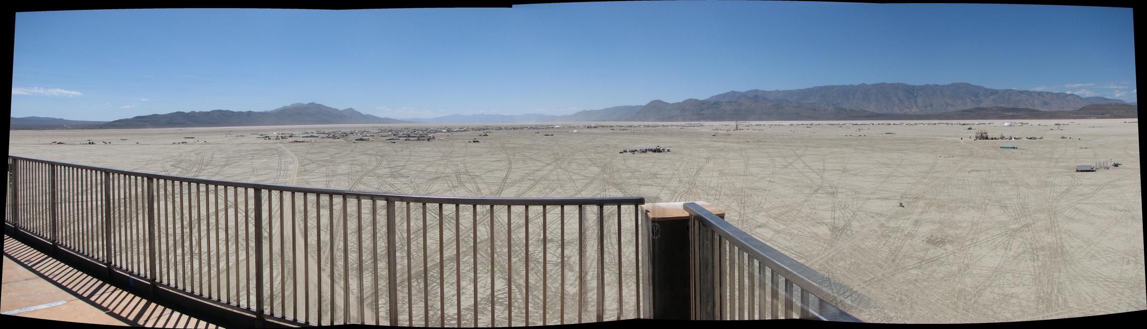 img_8994_pano.jpg: The view from the top of Babylon tower. Black Rock City is still getting built